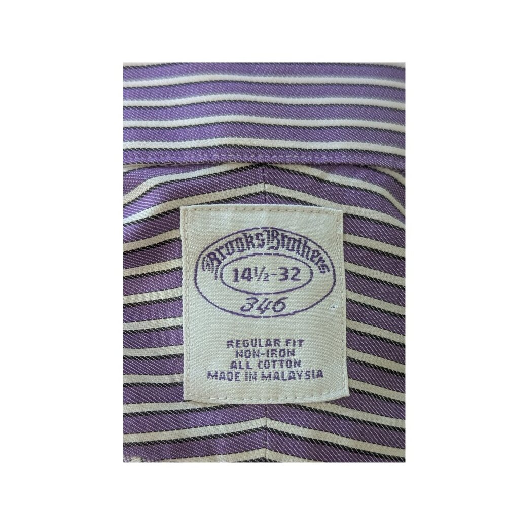 Brooks Brothers 346 Purple Striped Dress Shirt 14.5 x 32 French cuff Preowned - Picture 4 of 7